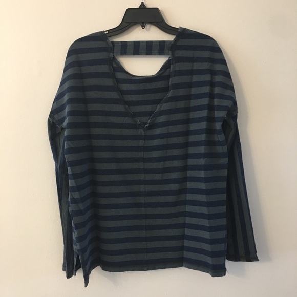 Olive & Navy Striped Top Open Back - Picture 8 of 8